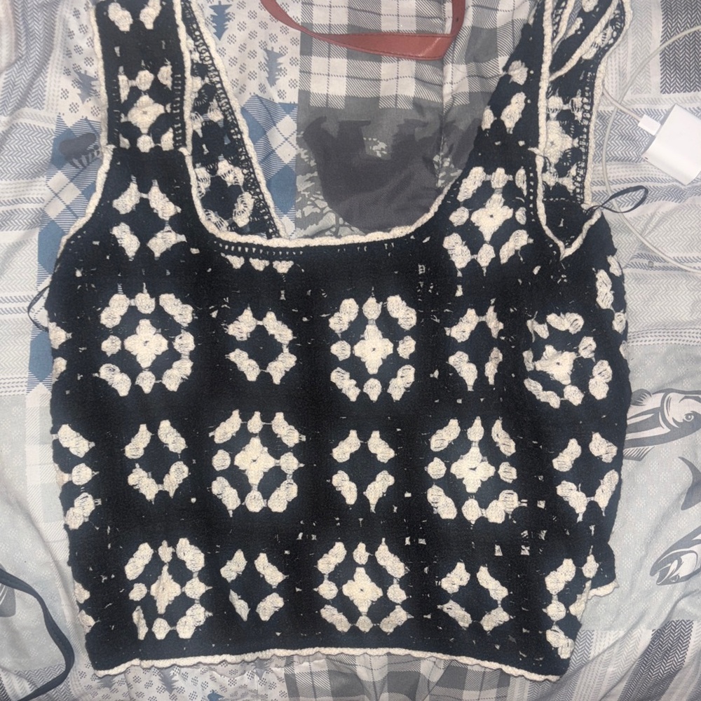 Black and White Crochet Women's Top